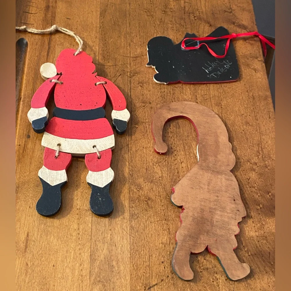 Lot of 3 Christmas Ornament Hangers Wooden Santa’s & Angel